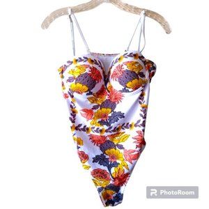 Pineapple Print White Removable Strap Built In Bra L